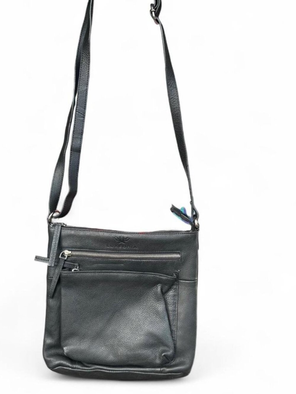 LUXEORIA Women's Leather Medium Crossbody Shoulder Bag Black Adjustable Strap